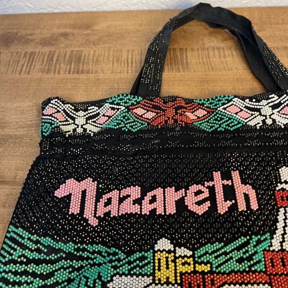 Vintage Nazareth Souvenir Rainbow Beaded Large Tote Bag Jerusalem - Picture 2 of 16